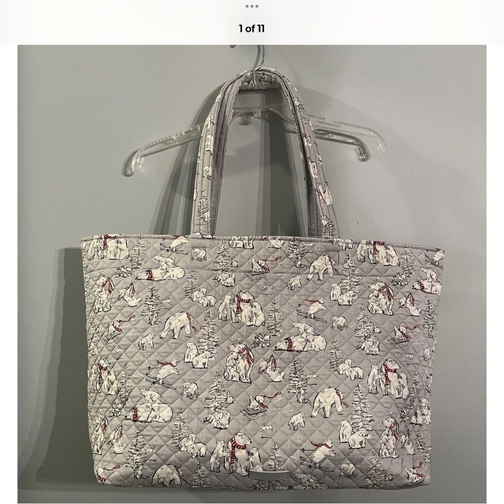 Vera Bradley XL Grand Tote Beaty Merry Polar Bear Travel Bag 23 x 14 clean Rare